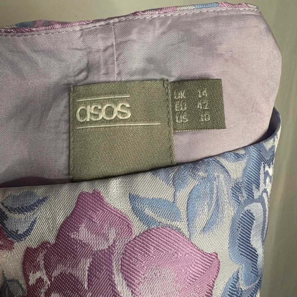 ASOS Floral Jacquard Midi Dress Pink Blue Rose Garden Party Wedding Guest US 10